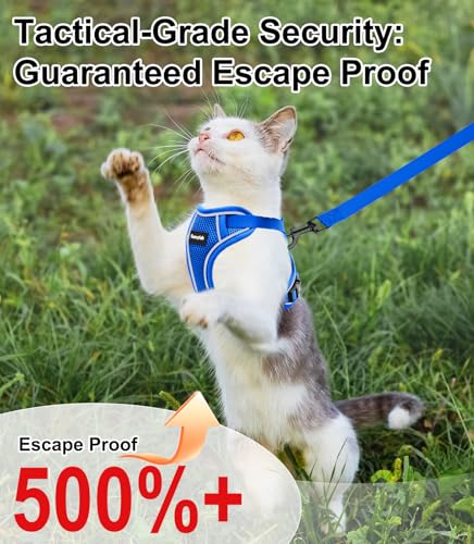 Cat Harness and Leash for Walking Escape Proof Soft Adjustable Cat Leash (Blue / S (7-12lb))