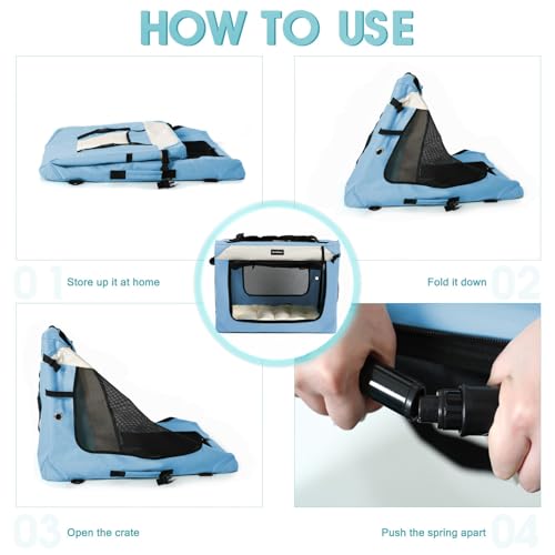 Large Cat Carrier Collapsible Travel Dog Crate Portable Soft (20.0"L x 14.0"W x 14.0"H / Sky Blue)