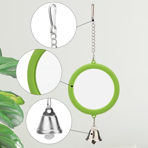 Bird Mirror Toy with Bell Interactive Parrot Hanging Mirror (GREEN)