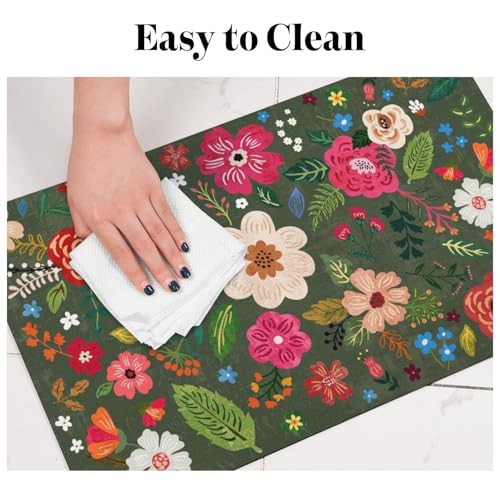 Dog Food Mats for Floors (Dark Green / 32"L x 24"W)