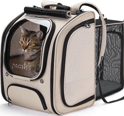 Cat Backpack Carrier (Khaki(Expandable) / 12.6"L x 10.2"W x 16.5"H)
