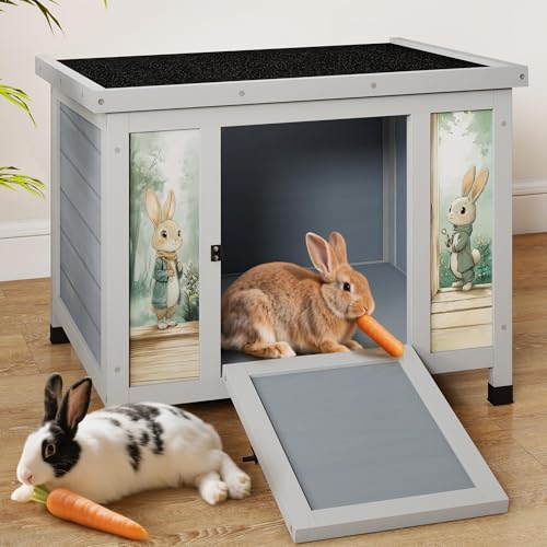 24 Inch Rabbit Hutch Outdoor (Grey w/printing / Middle)