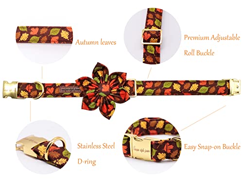 Fall Dog Collar with Bow (Medium / mapleleaf flower)