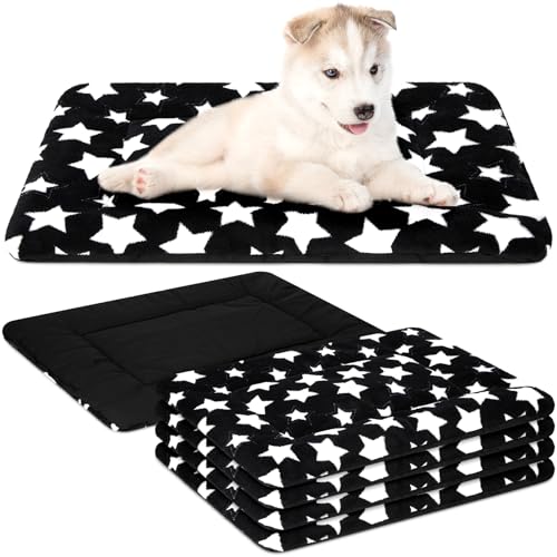 4 Pcs Dog Crate Pads Soft Warm (Rectangular 18 x 24 x 1.6 Inch / Star / Black)
