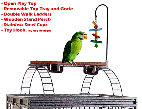 4 Size, X-Large 32" L x 23" W x 66" H Castle PlayTop Parrot Bird Cage On Wheels for Large Size Macaws Cockatoos African Grey Amazon (32"L x 23"W x 66"H Black Vein Castle)