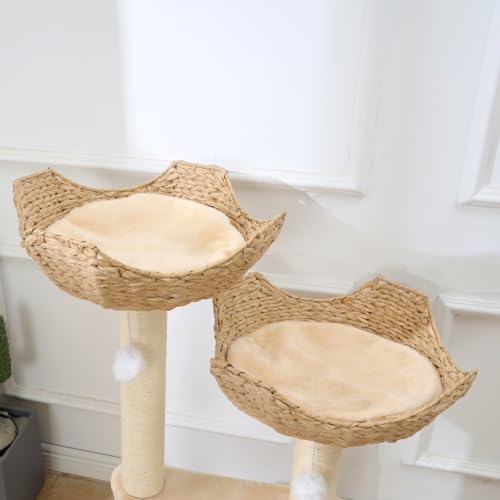 Cat Tree Tower with Rattan Wicker Basket (2~basket)