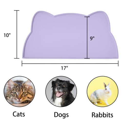 Cat Food Mat Silicone Non Slip Dog Bowl Mat Waterproof Cat Feeding Mat Stop Food Spills and Water Messes Out to Floor Pet Food Mat (Periwinkle Blue / 17" x 10")