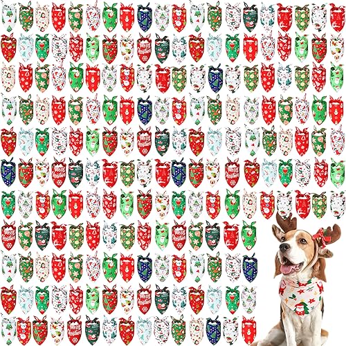 200 Pcs Christmas Dog Bandanas Bulk (Red, Green / Christmas)
