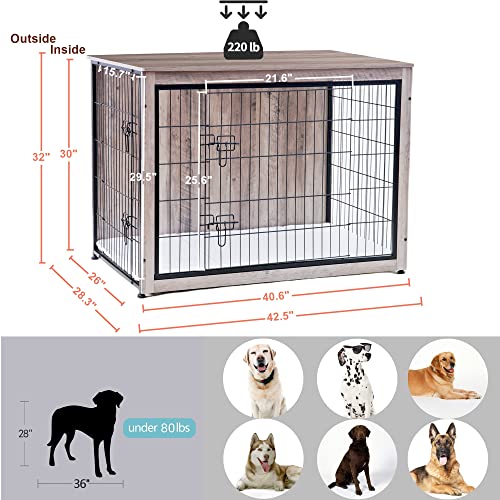 43.3" XXL Dog Crate Furniture with Cushion (Greige / 43.3"L x 29.1"W x 31.7"H)