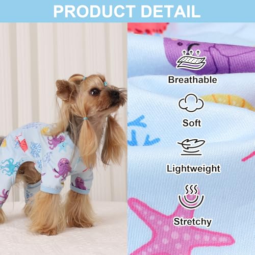 Dog Pajamas Pjs Summer Dog Clothes for Small Dogs Girl (Octopus Blue / Large (10-15))