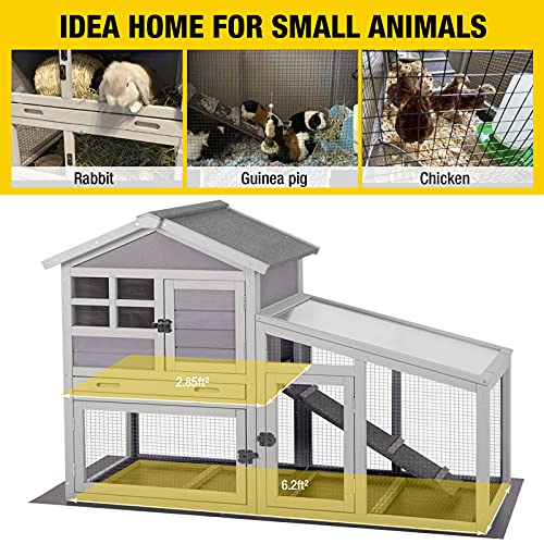 Rabbit Hutch Outdoor Chickecn Coop Indoor Bunny Cage with Pull Out Tray (Deep Grey)