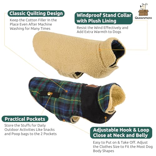 Plaid Dog Winter Coat Quilting Warm Cold Weather Puffer Jacket (Medium / Green Plaid)