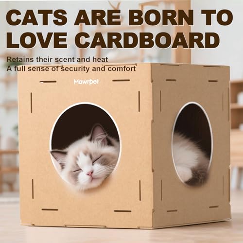DIY Cat House with Scratcher Cardboard (Kraft Brown / 3 Boxes + 2 Roofs + 4 Scratchers)