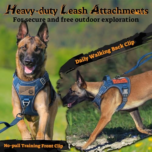 Tactical Dog Harness for Large Dogs (Xl(chest:23.6"-41.8",neck:21.7"-32.3",back:9.1") / Blue)