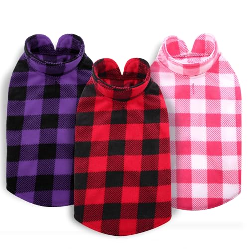 3 Pack Dog Sweater Plaid Fleece Vest Puppy Shirt for Small Dogs (Medium / Red & Pink & Purple)