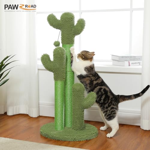 35” Cat Scratching Post Cactus Cat Scratcher with Toy Ball (Extra Large 35" / Green)
