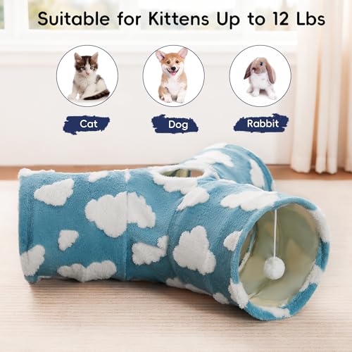 Cat Tunnel, 3-Way Collapsible Toy for Indoor Cats, Blue Cloud (Blue Cloud / Small)