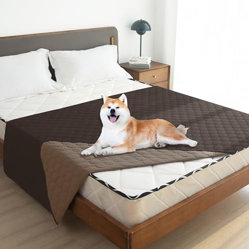 Waterproof Dog Blankets for Large Dogs (82x82 Inch (Pack of 1) / Dark Coffee/Light Coffee)