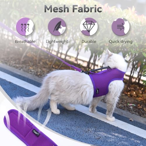 Cat Harness and Leash Set for Walking Escape Proof (Purple / M 5.5-9 lbs)