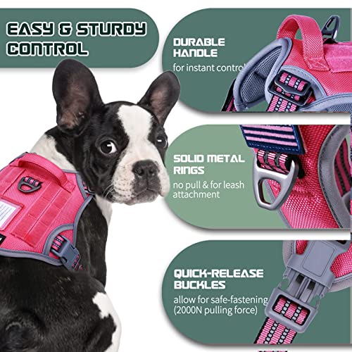 Tactical Dog Harness for Medium Dogs No Pull (Rose Red / M(Neck:16-20", Chest:17-27"))