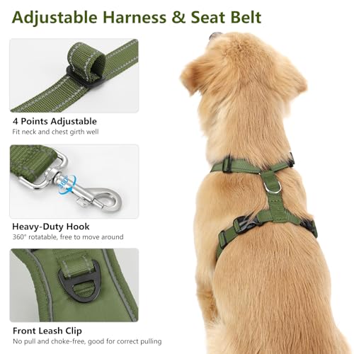 Dog Seat Belt Vest Harness for Car (Full Army Green / M (Chest: 19.7-26.4", Neck: 12.6-20.5"))
