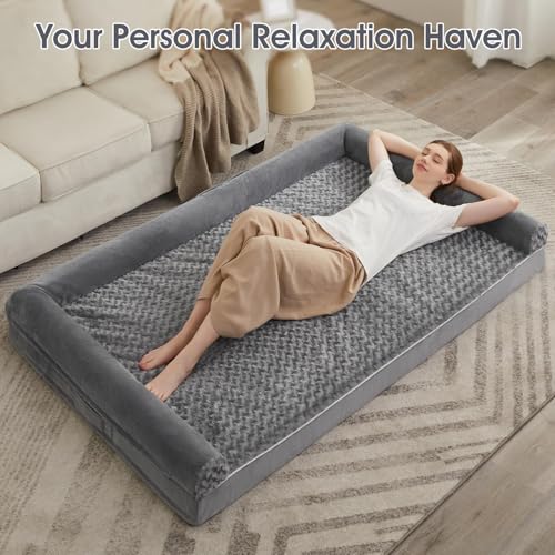 Orthopedic Washable Human Dog Bed for Adult & Dog Cozy Sleep (61"l x 43"w x 7"th / Grey)