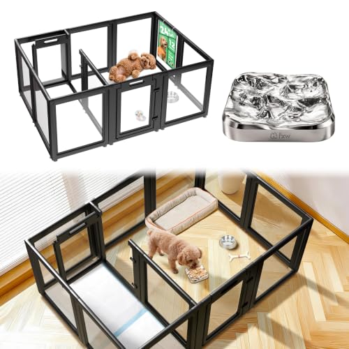 AuraSpace Acrylic Dog Playpen System with Lick Mat (Black / 24"H)