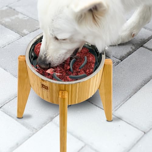 Slow Feeder Dog Bowl for Large Dogs (Height: 12", Slow Feeder Bowl: 8" / Bamboo-SF12)