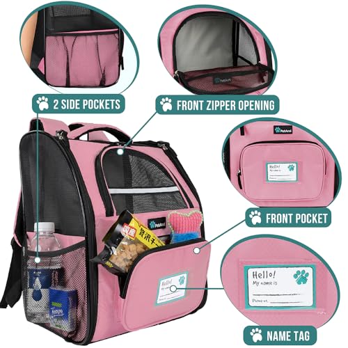 Dog Backpack Carrier Airline Approved Cat Pet Puppy Bag (Pink)