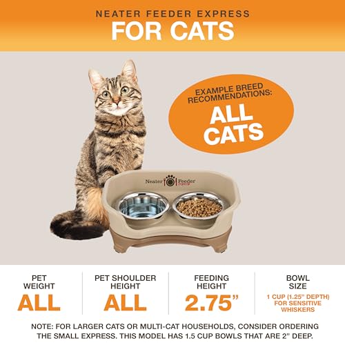 Express Mess Proof Cat Bowls Elevated (Cat w/ Standard Bowls / Cappuccino)