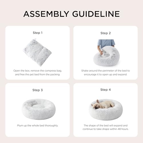 Calming XL Dog Bed Donut Washable Extra Large Pet Bed (45"L x 45"W x 10"Th / Frost Grey)