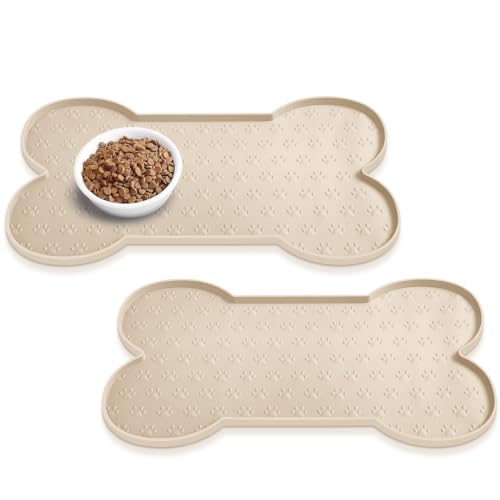 Dog Food Mat Anti (19.4" x 9.8"-2PCS / Beige)