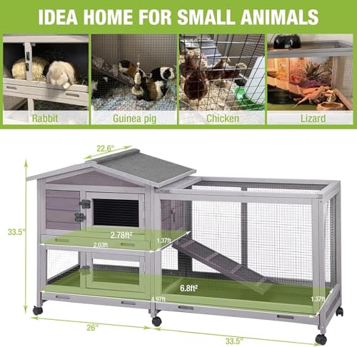 Large Rabbit Hutch with Wheels