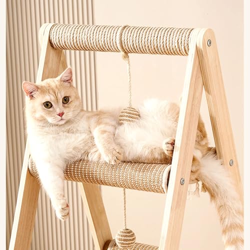 3 Tier Modern A Frame Wooden Cat Tree Tower Ladder with Multi (Beige)