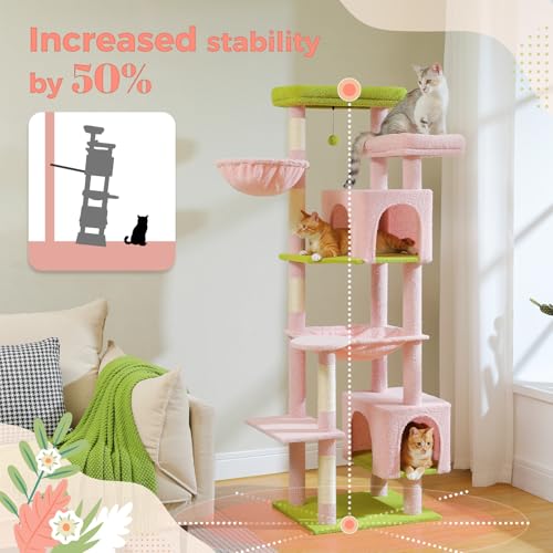69" Tall Cat Tower with Hammock & Scratching Posts (Pink / 69 Inches)