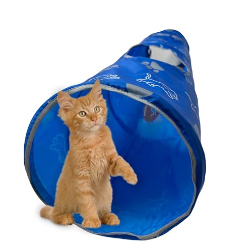 NFL Detroit Lions Cat Tunnel Tube Toy with Plush Football Catnip and Feathers Collapsible Tunnel for Cats to Play (Detroit Lions)