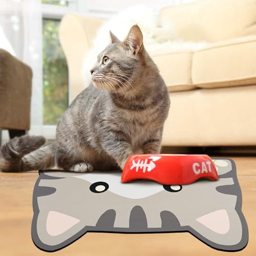 Cat Food Mats for Floor (Cat Head / 17.7"L x 9.8"W)