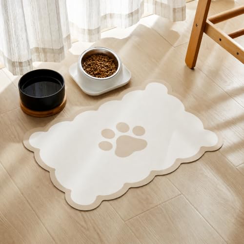 Scalloped Dog Feeding Mat (Beige / 22"L x 17"W)