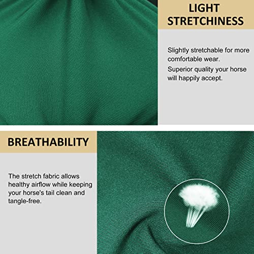 Stretchy Tail Bag Breathable Horse Tail Guard Slip on Design Protect Horse Tail 2 Strand Closure Straps Keep Tail Clean & Protected 22" L Length Makes Grooming Easy (Deep Green)