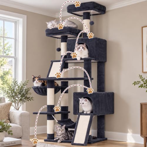 Cat Tree 71'' Tower for Large Cat with Scratching Post (71 inches / Smoky gray)