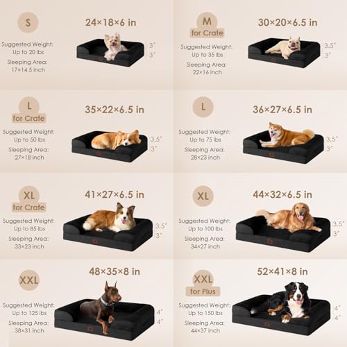Orthopedic Dog Beds Large Sized Dog (Black / 41.0"l X 27.0"w X 6.5"th)