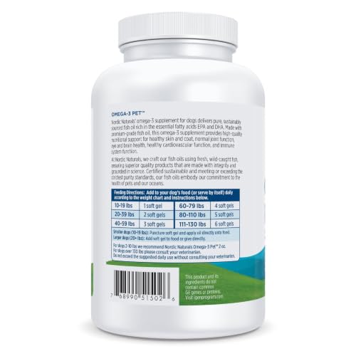 Omega 3 Fish Oil for Dogs with EPA + DHA (180 Count (Pack of 1))