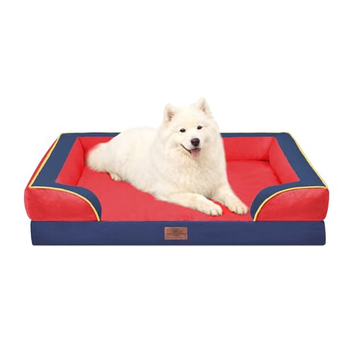 Orthopedic Dog Beds for Large Sized Dog with Bolster (36.0"L x 27.0"W x 8.0"Th / Kansas)