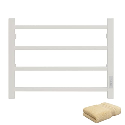 Towel Warmer 4 Bars for Bathroom Wall Mounted Bath Towel Heater Hardwired and Plug (4 Bars / Square-white)