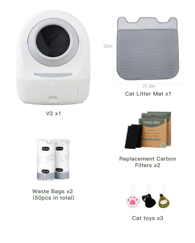 Casa Leo Automatic Self Cleaning Cat Litter Box Bundle with App Control (Leo Gray)