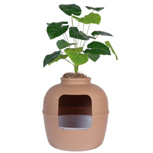 Original Hidden Litter Box Planter (Broad Leaf Philodendron / Essentials Kit / Terracotta Brown)