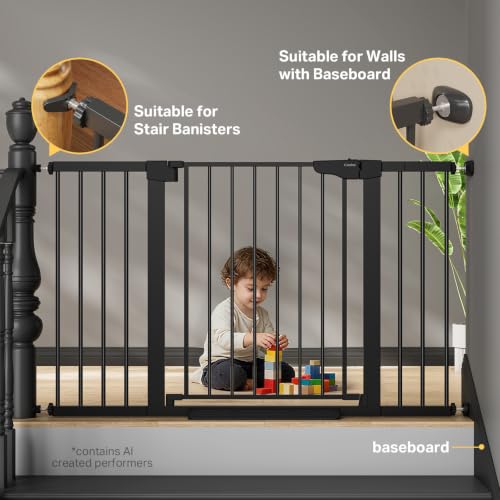 29.7 51.5 in Extra Wide Baby Gate for Stairs (Black / 29.7-51.5"W x 30.5"H)