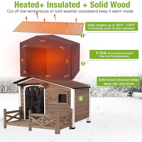 44.6" L Large Heated Dog House Outdoor Insulated Winter Dog Kennel with Thermostat