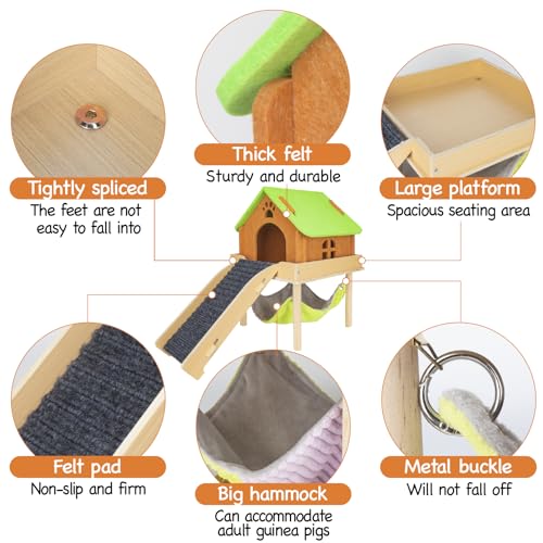 3 in 1 Enlarged Guinea Pig Hammock with House & Platform (Hammock with ramp & house)