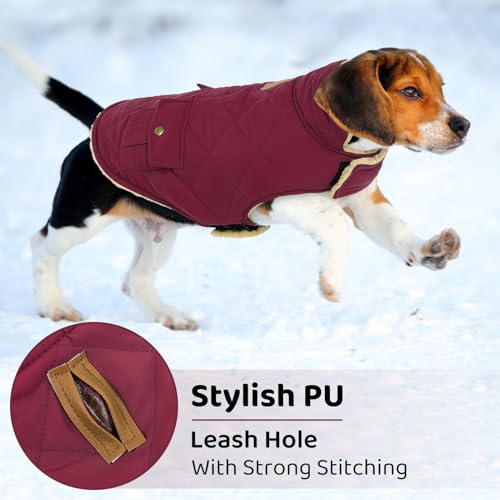 XS Waterproof Dog Winter Coat Plush Lining Warm Puffer Jacket (X-Small / Burgundy)